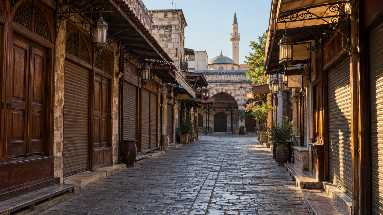 Sabah erken saatte boş Kemeraltı çarşısı sokağı