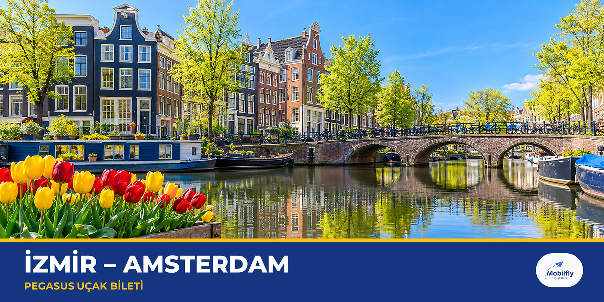 Amsterdam kanal evleri, bisikletler ve laleler